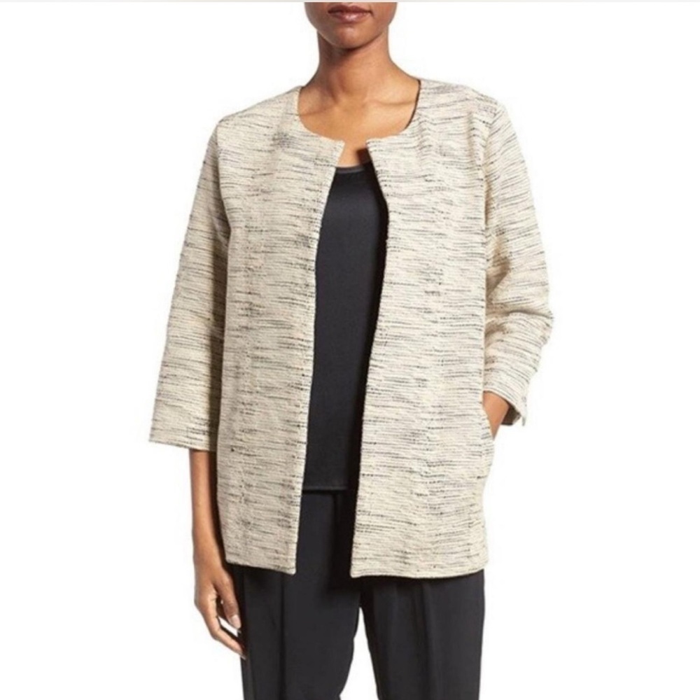Eileen Fisher Organic Cotton Blend Textured Open Blazer Size Small